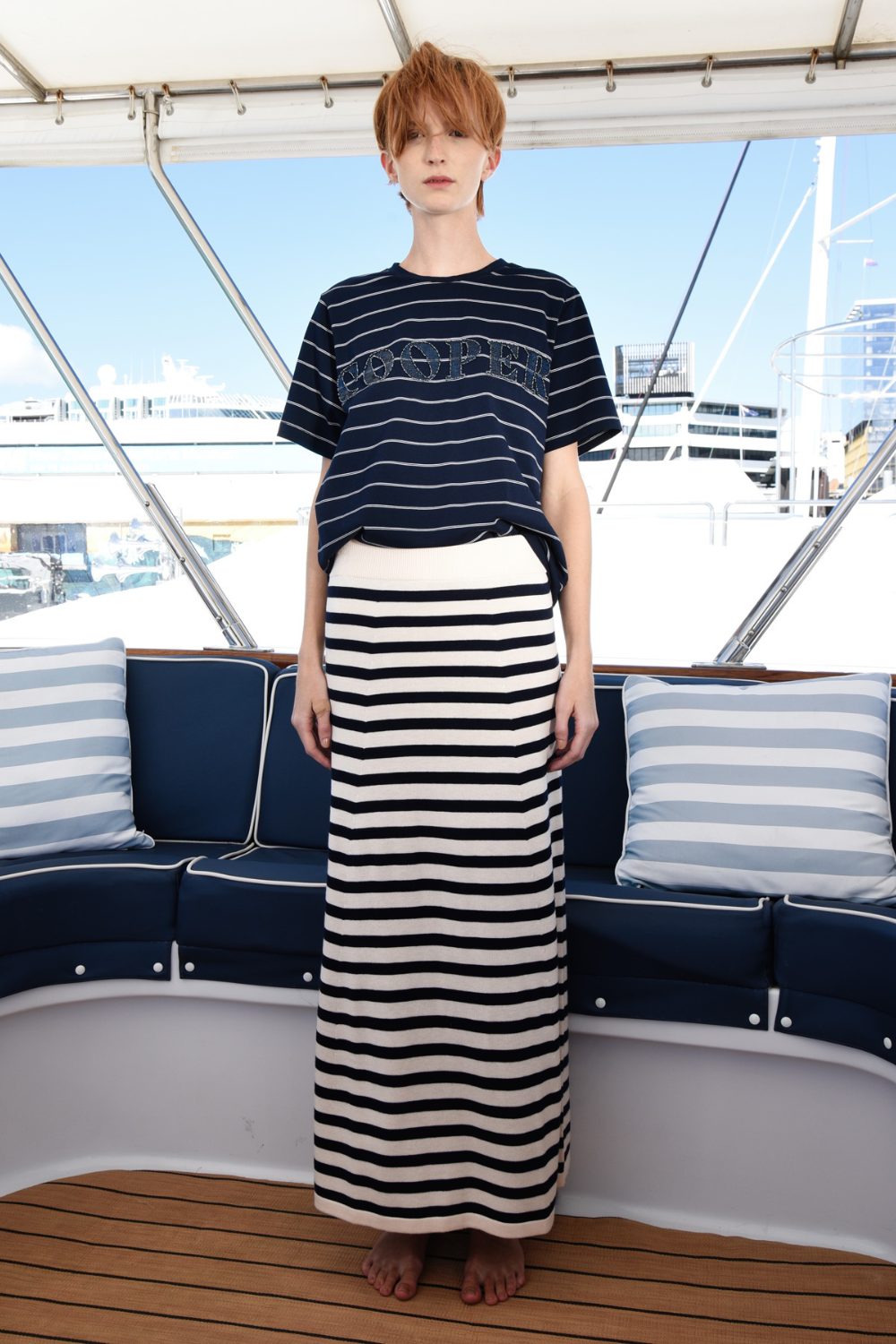 Cooper Hop, Skirt, Jump Skirt Navy Ivory Stripe