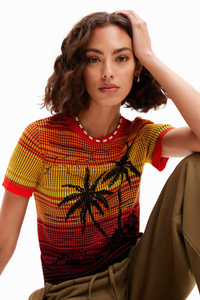 Desigual Knit Palm Tree T-Shirt Orange