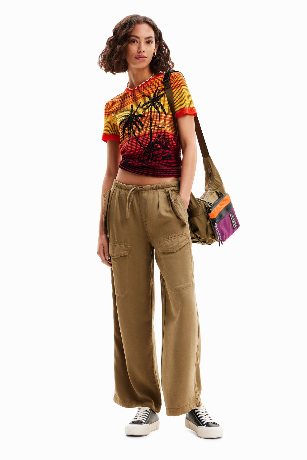 Desigual Knit Palm Tree T-Shirt Orange