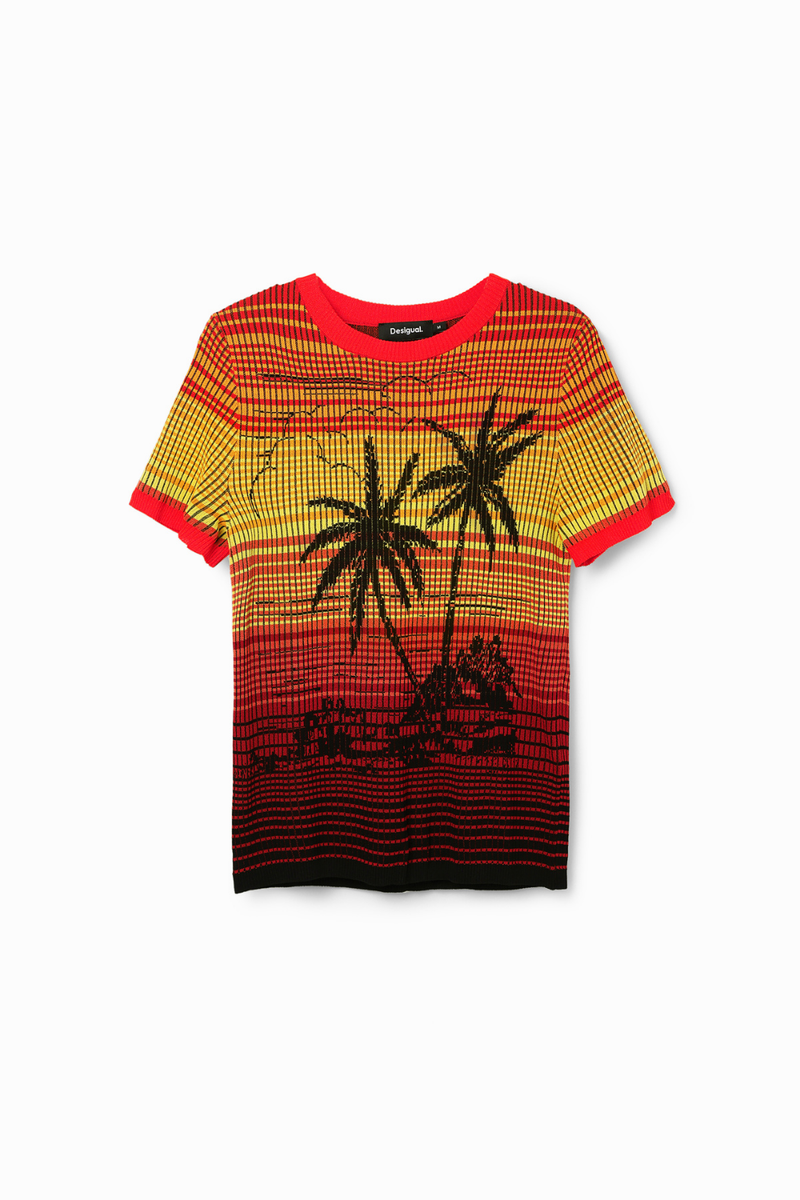 Desigual Knit Palm Tree T-Shirt Orange