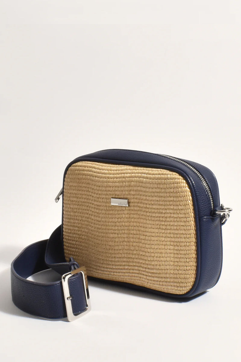 Adorne Paloma Weave Contrast Trim Camera Bag Navy/Natural