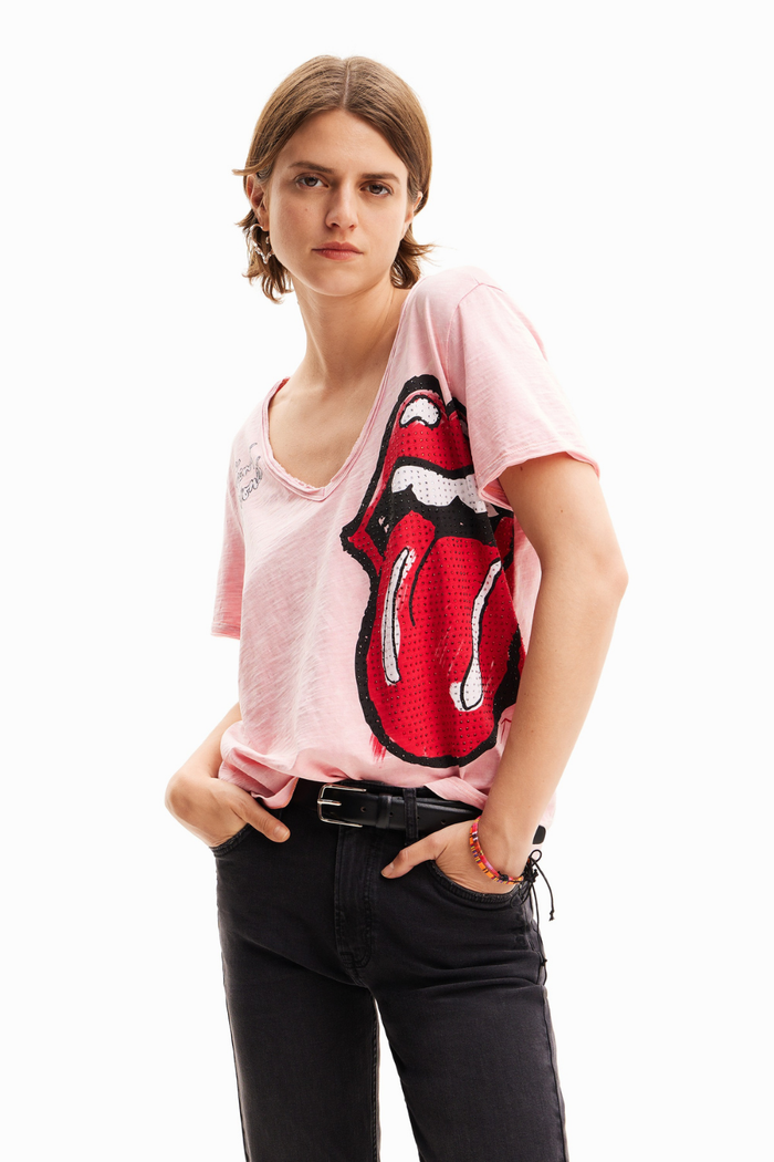 Desigual Rhinestone The Rolling Stones Shirt Pink