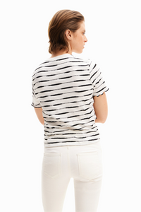 Desigual Striped Patchwork Newspaper T-Shirt White