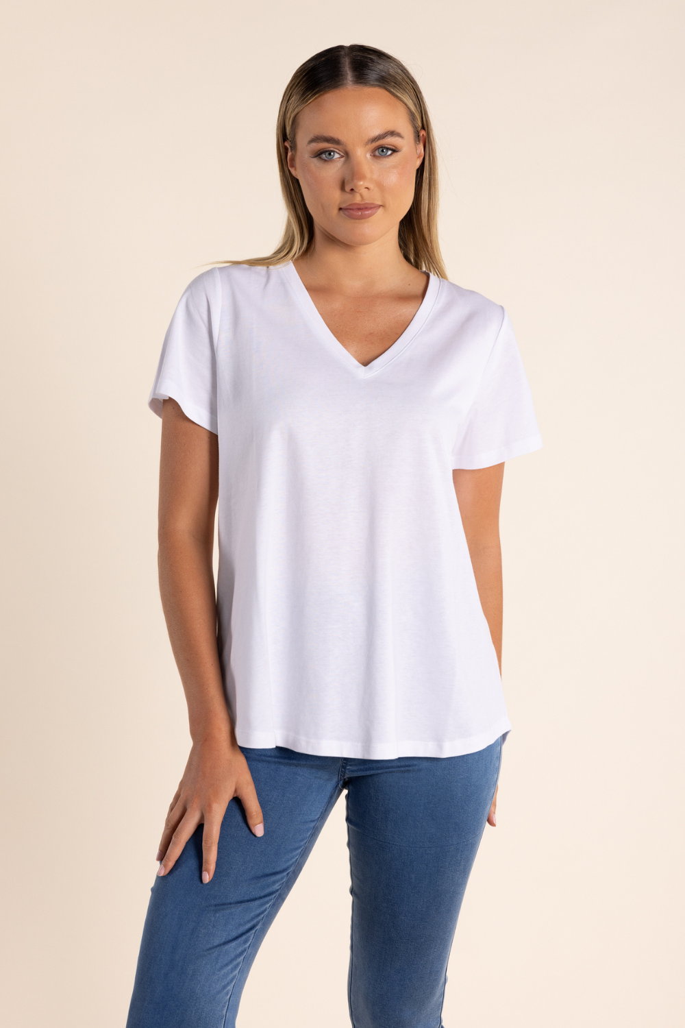 Two T's V Neck Tee White