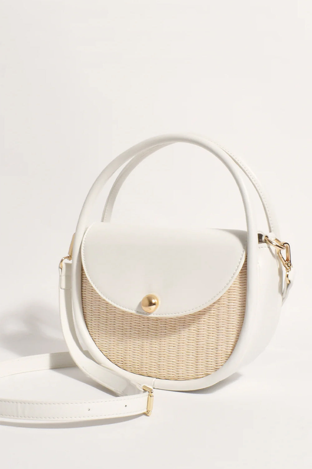 Adorne Violetta Woven Circular Mini Bag Cream