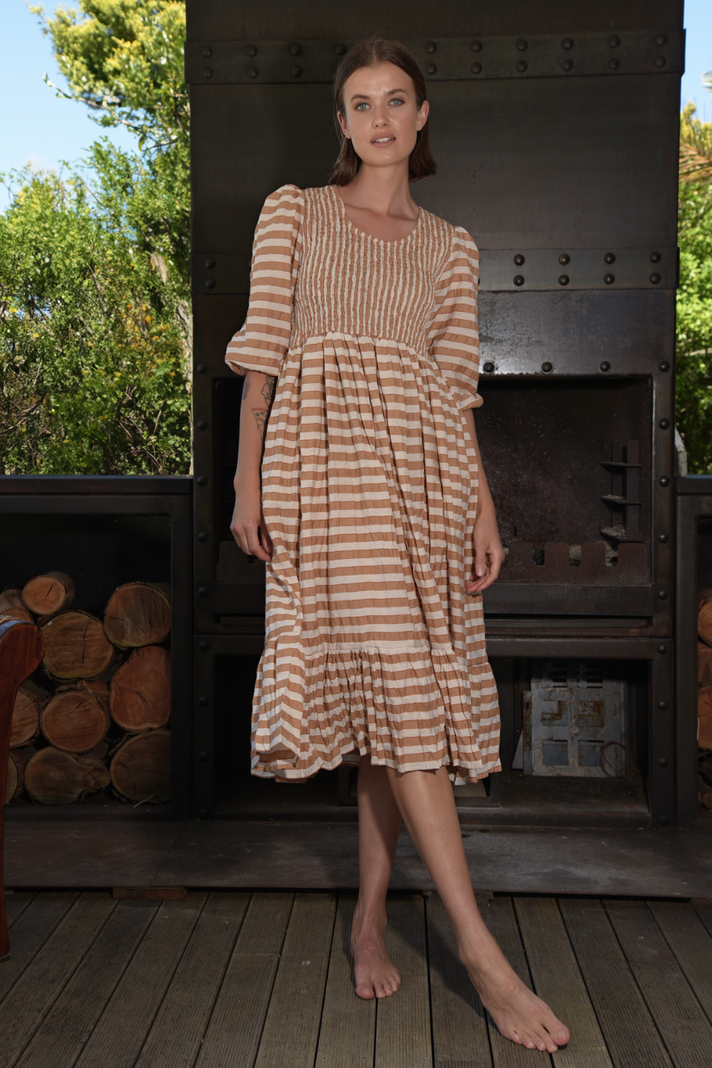 Curate Walk In the Park Dress Coffee Stripe