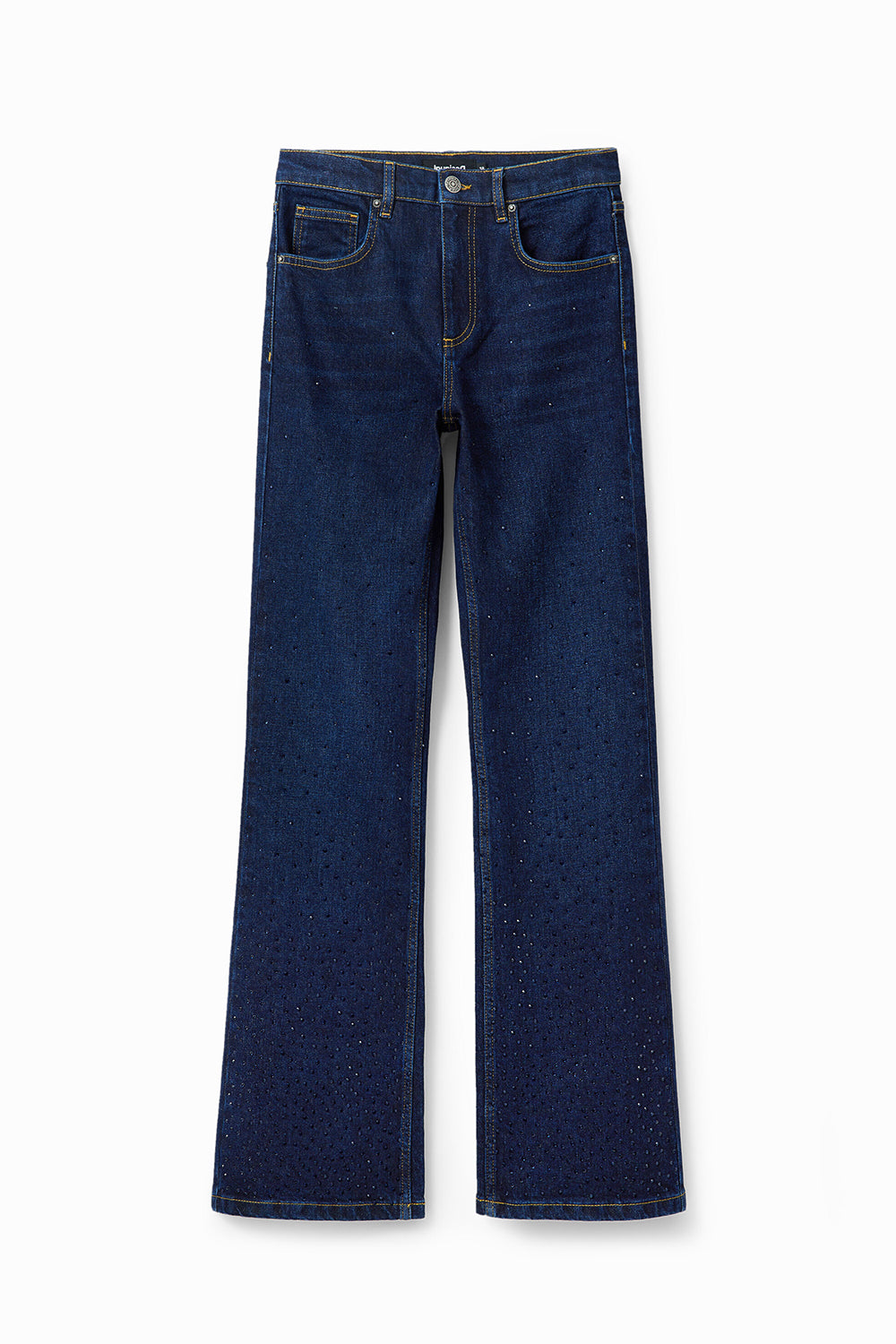 Desigual Rhinestone Flare Jeans Denim Dark Blue