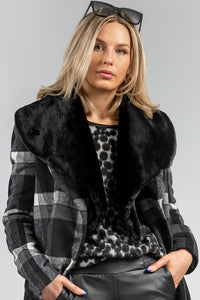 Huntress / Oversize Long Coat / Black+Grey Check